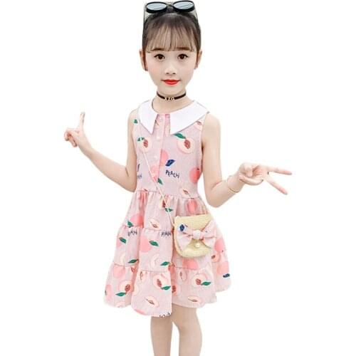 Dress Girl Striped Party Girl Dress Floral Pattern Party Dress Child Summer Childrens Clothing 6 8 10 12 14