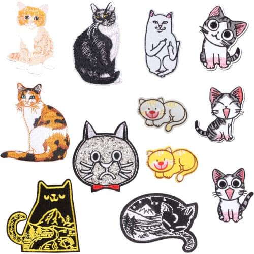 Cartoon Cat Iron on Patches for Clothing DIY Embroidery Stripe on Clothes Animals Sequin Applique Badge Applique Cloth Fabric