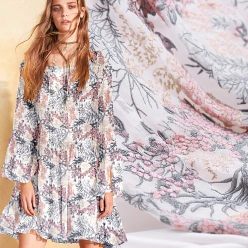 1 Meter Rime Silver Flower Silk Embroidery High-end Embroidered Fabric worm Cloth Garment