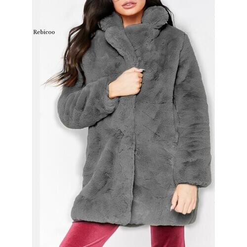 Autumn Winter Women Fur Coat Plus Size 3XL Covered Button Furry Faux Fur Coats Womens Long Loose Soft Rabbit Fur Overcoat
