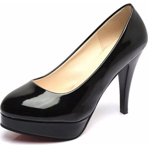 New Fashion Patent Leather Red Wedding Shoes Women Round Toe Super High Heels 11cm Pumps Sexy Platform Party Shoes Woman