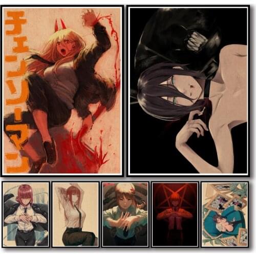 WTQ Anime Retro Poster Chainsaw Man Canvas Painting Anime Posters Wall Decor Wall Art Picture for Living Room Decor Home Decor