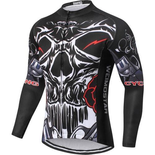 Xintown Skull Cycling Jersey Long Sleeve Men Autumn Team MTB Bike Jersey Shirt Breathable Bicycle Clothing Summer Cycling Wear