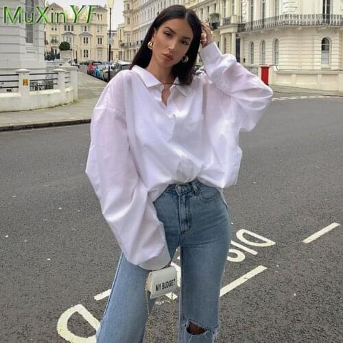 Womens Spring Autumn Simple Joker White Shirts 2021 Office Lady Casual Loose Full Sleeve Long Tops Fashion Streetwear Female