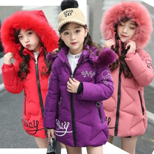Winter Girls Teenager Long Windbreaker Coat Keeping Warm Hooded Jacket For Girl Fur collar Plus Velvet Long Style Outerwear