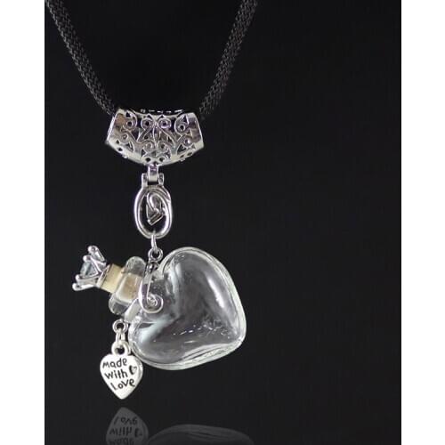1PC Heart Bottle Essential Oil Pendant Murano Glass Perfume Vials With LOVE Charm Adjustable Necklace Perfumes For Women