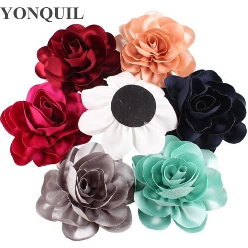 12PCS/LOT 14 CM Big Satin Flower Head Hair Clip Wedding Headwear Women Fascinator Hats Millinery Cap Brooch DIY Hair Accessories