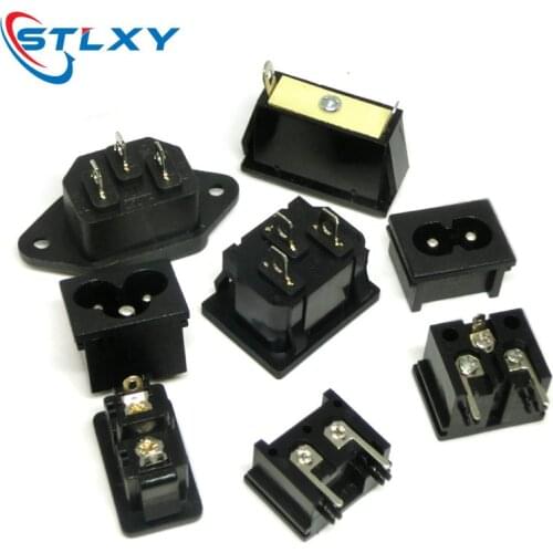 2PCS IEC320 C8 Black 2 Terminal Power Plug Inlet Socket AC 250V 2.5A AC Power Socket Connector Plug Copper Core US EU Plug