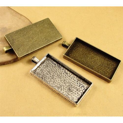 2pcs Inner Size 24x48mm Antique Silver and Bronze Rectangle Style Cabochon Base Setting Findings Connection Base