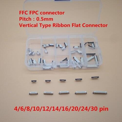 50Pcs/lot 0.5mm 4/6/8/10/12/14/16/20/24/30P Vertical Type FFC FPC Socket 0.5mm Pitch Flexible Flat Cable Connector