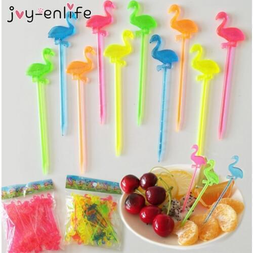 50pcs Flamingo Party Cupcake Fruit Fork Plastic Fruit Toothpick Wedding Birthday Party Tropical Hawaiian Luau Party Supplies