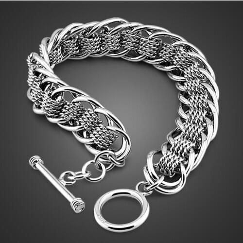 Fashion 100% 925 Sterling Silver Men Bracelet Hip-Hop Rock Style Men Jewelry 13 MM 20 cm Cool Male Bangle Cuff Accessories