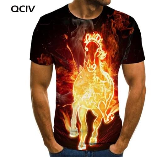 QCIV Brand Horse T shirt Men Animal Tshirts Casual Flame Shirt Print Smoke Cloud Funny T shirts Short Sleeve summer Casual Tops