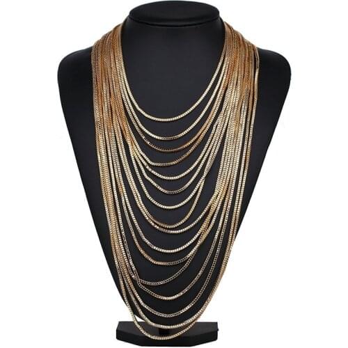 Elegant Women Jewelry Accessories Black&Gold Color Metal Alloy Multi Layer Womens Neck Chain Necklace Stainless Pendant Women
