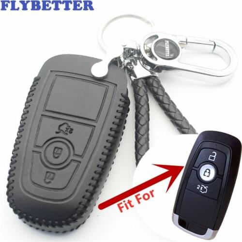 FLYBETTER Genuine Leather 3Button Remote Smart Key Case Cover For Ford New Mondeo/Edge Car Styling (B) L68