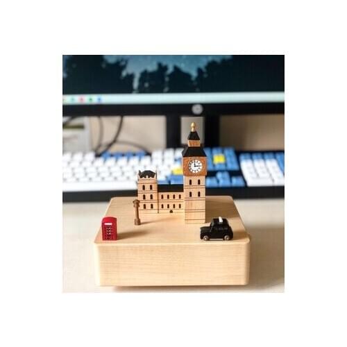 England London Big Ben Wooden Music box Car Spin Clockwork Crafts Home Decor Desktop Crafts Valentines Gift For daughter