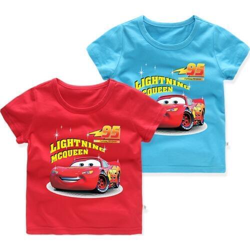 Disney Car McQueen 100% Cotton Childrens Clothing Cartoon Childrens Summer Short-Sleeved boy T-shirt Cotton Cute T-shirt