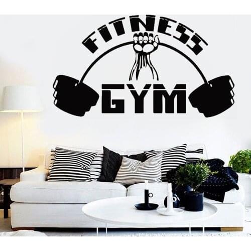 Fitness Wall Decal Gym Interior Decor Motivation Workout Crossfit Sport Bodybuilding Vinyl Wall Sticker Weightlifting Mural S215