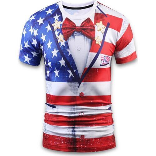 3D T Shirt Men Summer Fashion Funny T-Shirt Teens Boy Tops Tees USA Flag Fake Two Pieces Print Hip Hop Tshirt Brand Clothing