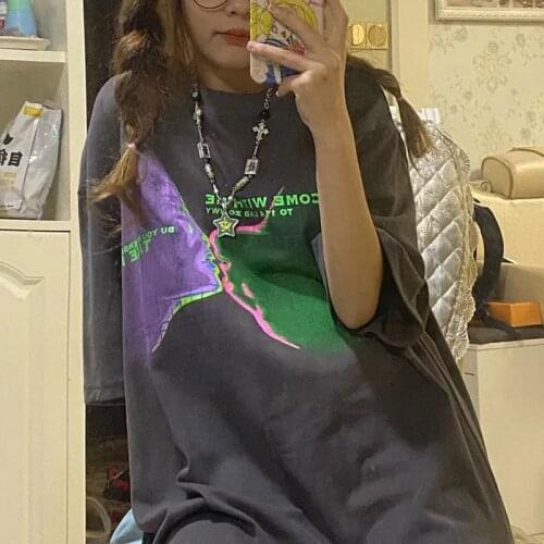 Womens T-shirts Print Streetwear Top Female T-shirt Harajuku Vintage Shirt Casual Short Sleeve Woman Tops size Oversized loose