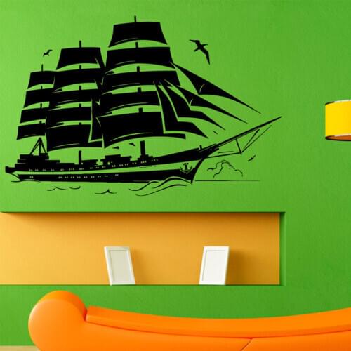 Fashion Pirate Ship Wall Decal Sail Boat Vinyl Sticker Nautical Graphic Mural Vinyl Home Art Decoration Custom Size Color B-29