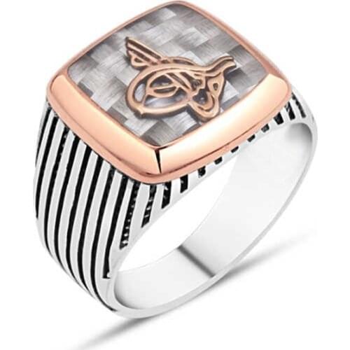 Carbon Above Monogram Sterling Silver Men 'S Ring