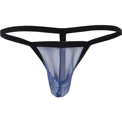 Men Sexy Mesh See-through Lingerie G-string Thong Panties 2021 Transparent Bikini Underpants with Bulge Pouch Erotic Underwear