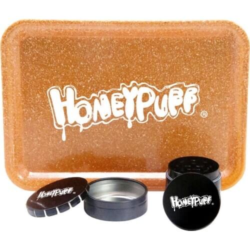 HONEYPUFF Tobacco Kit Plastic Rolling Tray + Metal Smoking Herb Grinder For Tobacco + Metal Storage Container Jar Accessories