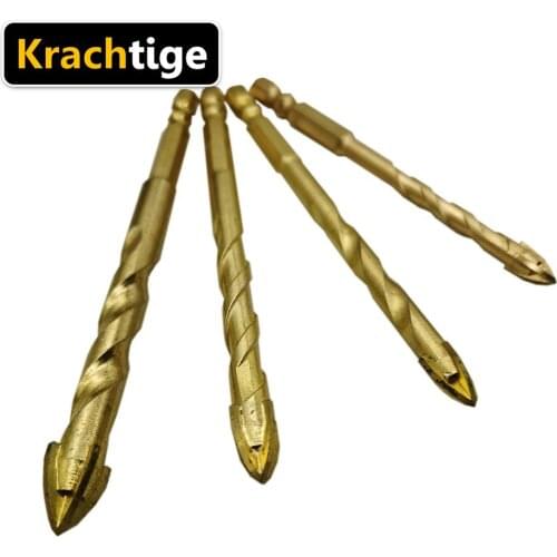 4Pcs Lengthened Glass Drill Bits Set Electrophoretic Gold Process Coated for Power Tools 1/4" Hex 6mm 8mm 10mm 12mm