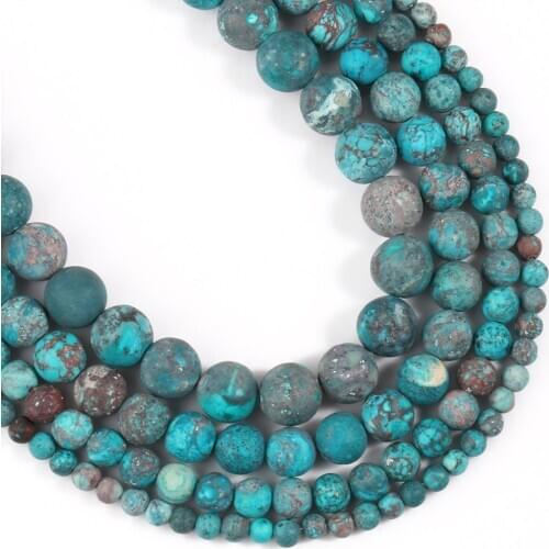Natural Blue Green Matte American Turquoises Frosted Stone Beads Loose Round Spacer Beads For Jewelry Making Findings 4 6 8 10mm