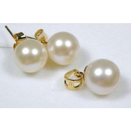 New hot elegant PERFECT CIRCLE 9-10 MM AAA WHITE AKOYA PEARLS EARRINGPENDANT 14K GOLD