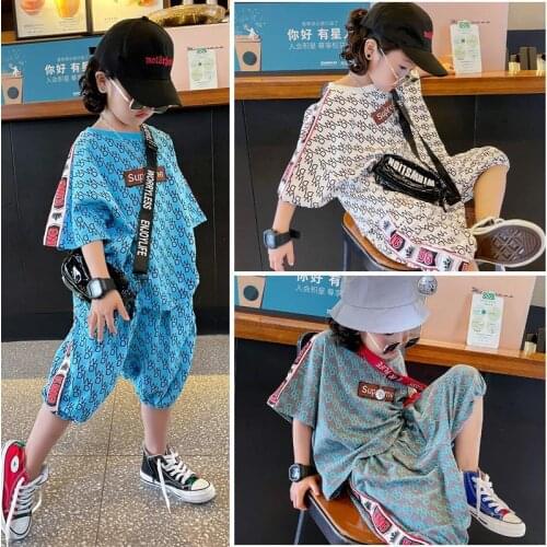 New Summer Boy Clothes Suit Children Fashion Letter Printed T-Shirt Shorts Boy Set Cotton Casual Sports Outfit Kids Tracksuits