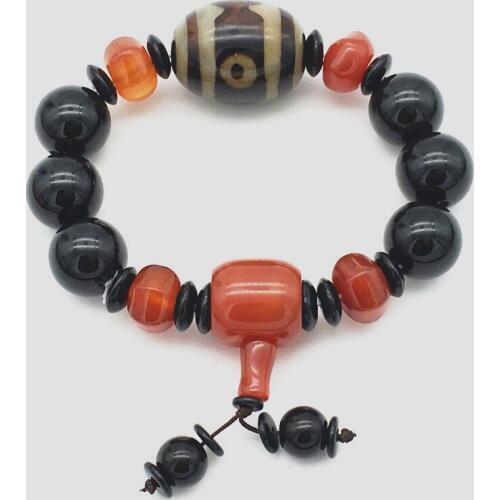 NEW Fashionable jokercir 16 mm natural Black, red onxy stone Bead bracelet 1pcs Bungee cord Men and women