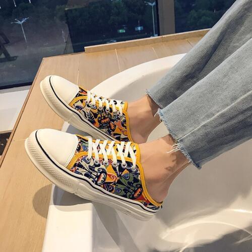 Slip On Shoes For Men Half Drag Canvas Casual Shoes Man Breathable Flats Casual Shoes Fashion Half slippers For Mens K2-51