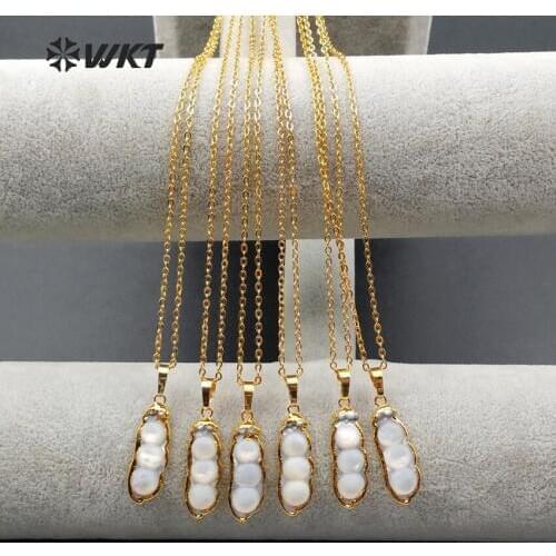 WT-N992 Wholesale fashion jewelry natural freshwater pearl necklace High quality peanut shape pearl with 24k gold electroplate