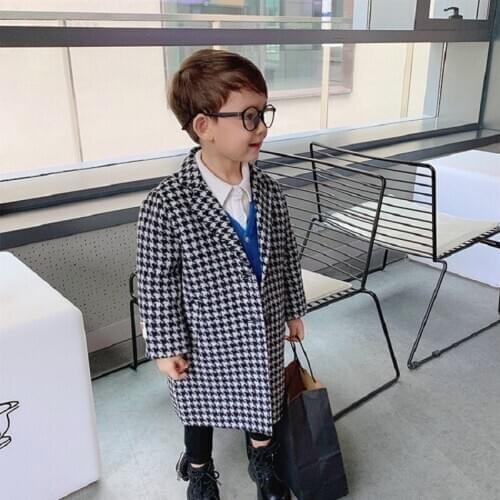 Toddler Kids Baby boys Overcoat Woolen Single Breasted lattice Long Coat For boys Outerwear Winter Warm Clothes Snowsuit