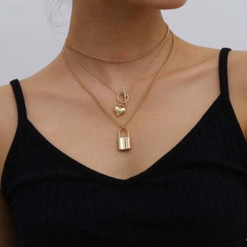 Lock Heart Pendants Necklaces for Women Layered Necklace Female Gold Silver Color Clavicle Chain 2021 Fashion Jewelry New