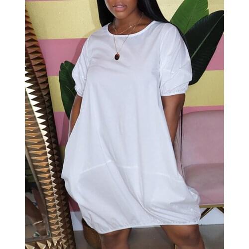 WOTWOY Summer Solid Silk T-Shirt Dress Women Basic Loose Mini Dress Women Short Sleeve Casual Black White Tops Femme Soft 2021