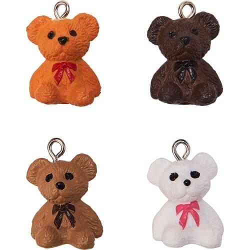 8pcs/set Resin Textured Cute Bear Pendants Charms with Iron Loop Keychain Necklace Jewelry Making Accessories