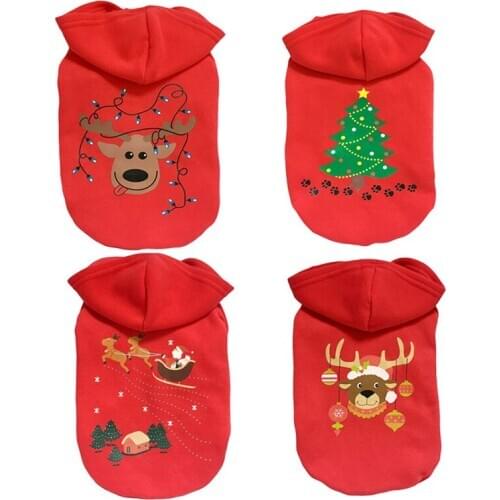 Christmas Dog Clothes Winter Warm Dog Clothes Christmas Tree Elk Dog Coat Puppy Clothing Hoodies For Small Dogs Yorkshire Outfit