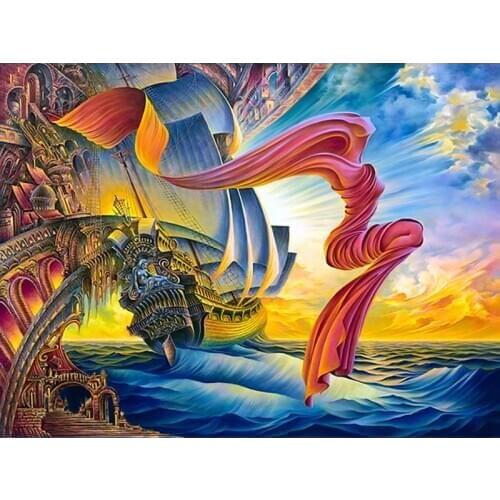 Diamond Embroidery Patterns Boating Round 5D DIY Diamond Painting Living Room Home Decoration Needlework