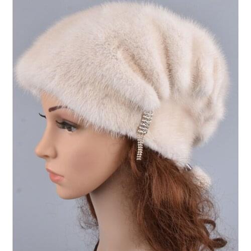 Whole Genuine Mink Fur Hats Female Winter With mink Fur Pompons Elegant Luxury High Quality Ladies Beanie