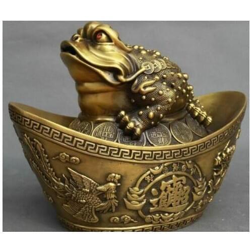 Pure Bronze Fengshui Wealth Golden Toad Spittor Dragon Phoenix Yuanbao Statue