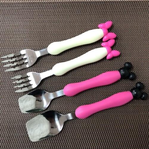 Kids Spoon Fork Chopstick Cartoon Minnie Children Tableware Baby Feeding Cutlery Baby Flatware Training Utensils Stainless Steel