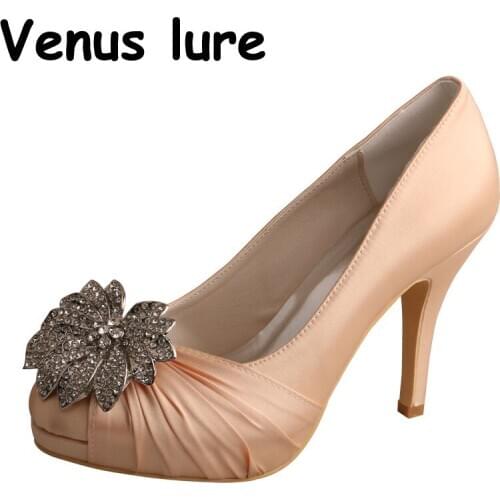 23 Colors Stiletto Heel Closed Toe Pumps Diamante Wedding Shoes Champagne