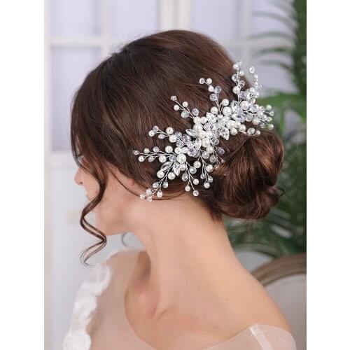 Pearl Wedding Headdress Fashion Head Jewelry Silver Hair Comb Elegant Women Hair Ornaments Bridal Hair Accessories for Bride