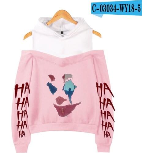 Joker Hoodies Sexy Fashion Women Off-shoulder Hoodie Sweatshirt Streetwear Hip Hop Casual Coat Harajuku Popular Haha Joker Hoody