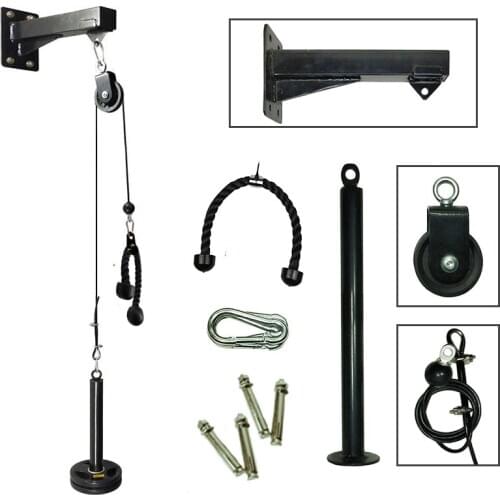 Gym Wall Mounted Fitness DIY Pulley Cable Machine Blaster Trainer With Pulley Attachments Biceps Triceps Workout Pull Down Rope
