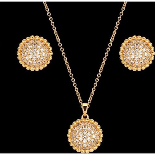 Vankeliif brand Simple micro-inlaid zircon pendant and earrings womens jewelry set beaded hemispherical classic fashion jewelry