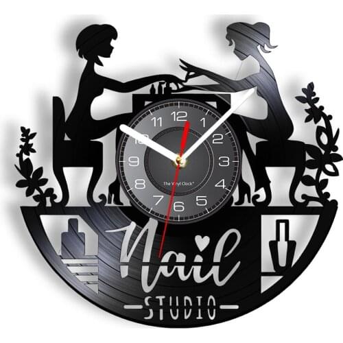 Nail Studio Laser Etched Vinyl Wall Clock Ladies' Hand Caring Wall Watch With LED Illumination Modern Wall Decor For Nail Studio